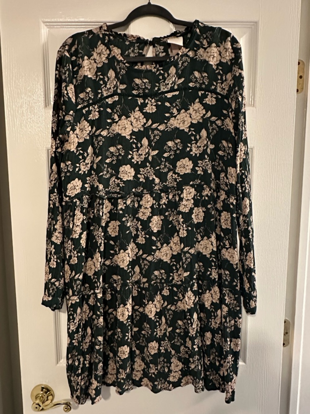 Knox Rose Dark Green Floral Long-Sleeve Tiered Dress
